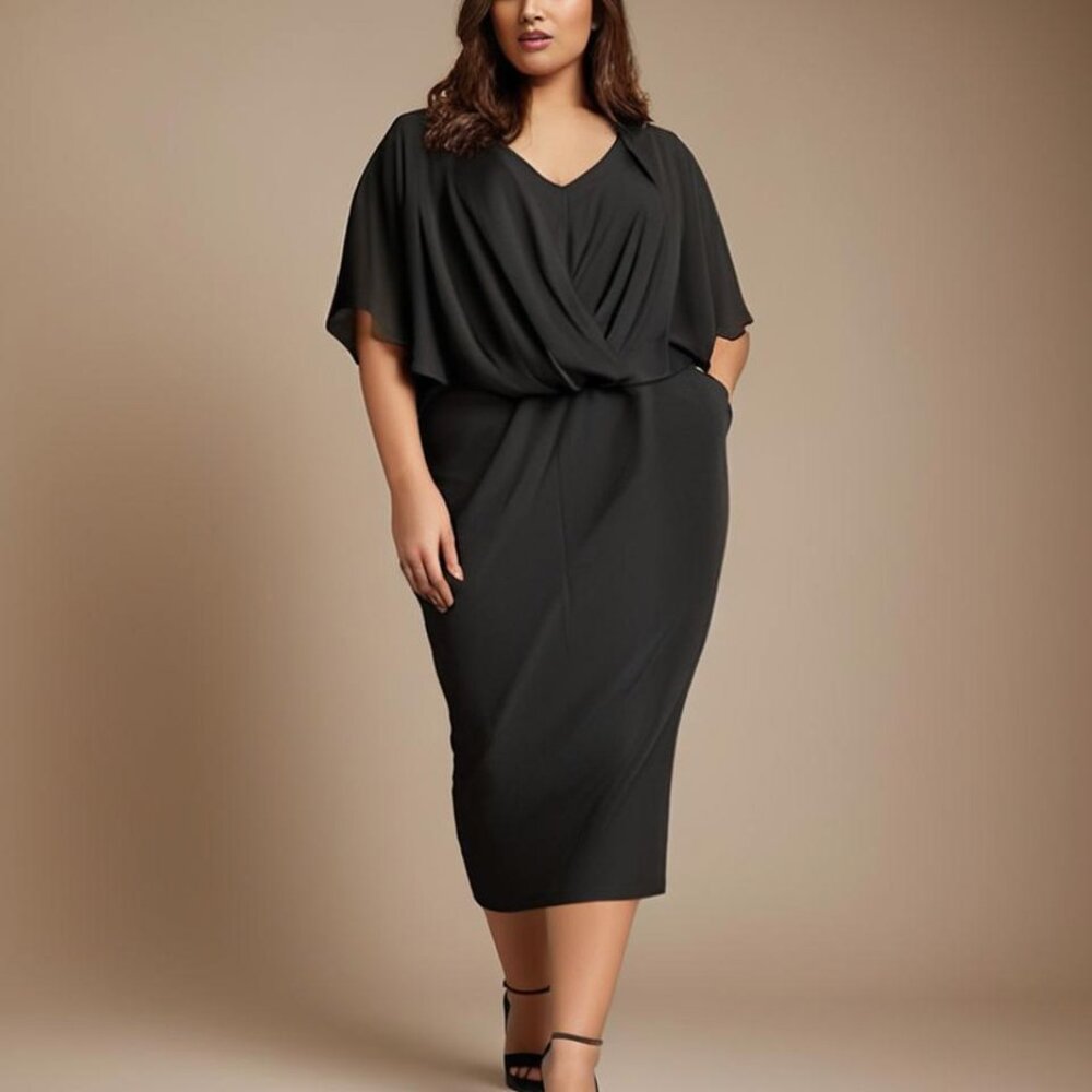 **Hanna Nikole** Cape Dress Chiffon Overlay 22W 24W